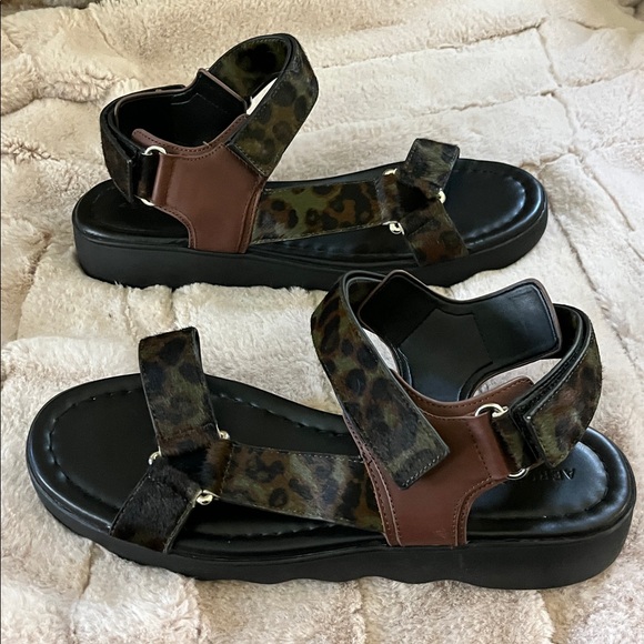 Aerosoles Wave Sandal in Green Leopard Calf Hair Sandals - Picture 8 of 8